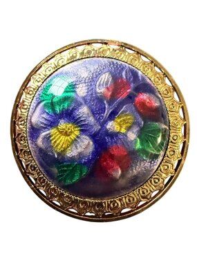 Vintage Reverse Carved Lucite Brooch Gold Tone Floral Pin 1950s New Old Stock